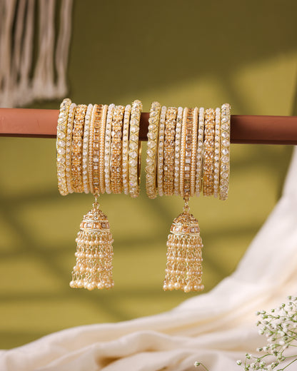 Champagne Gold Kundan Punjabi Chura - front view