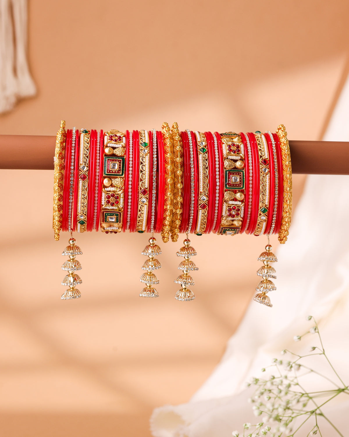 Red & Gold Meenakari Punjabi Chura - front view