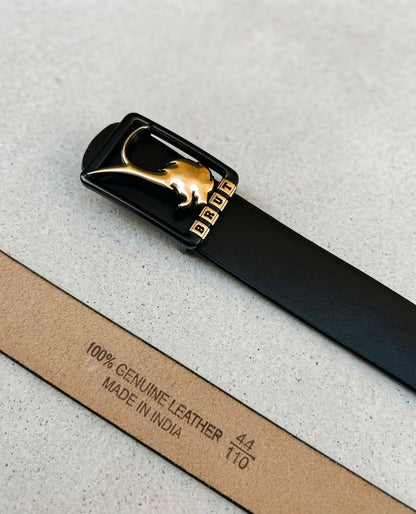 BRUT Premium Black Leather Belt | Panther Designer Buckle | KumKum Noveltys