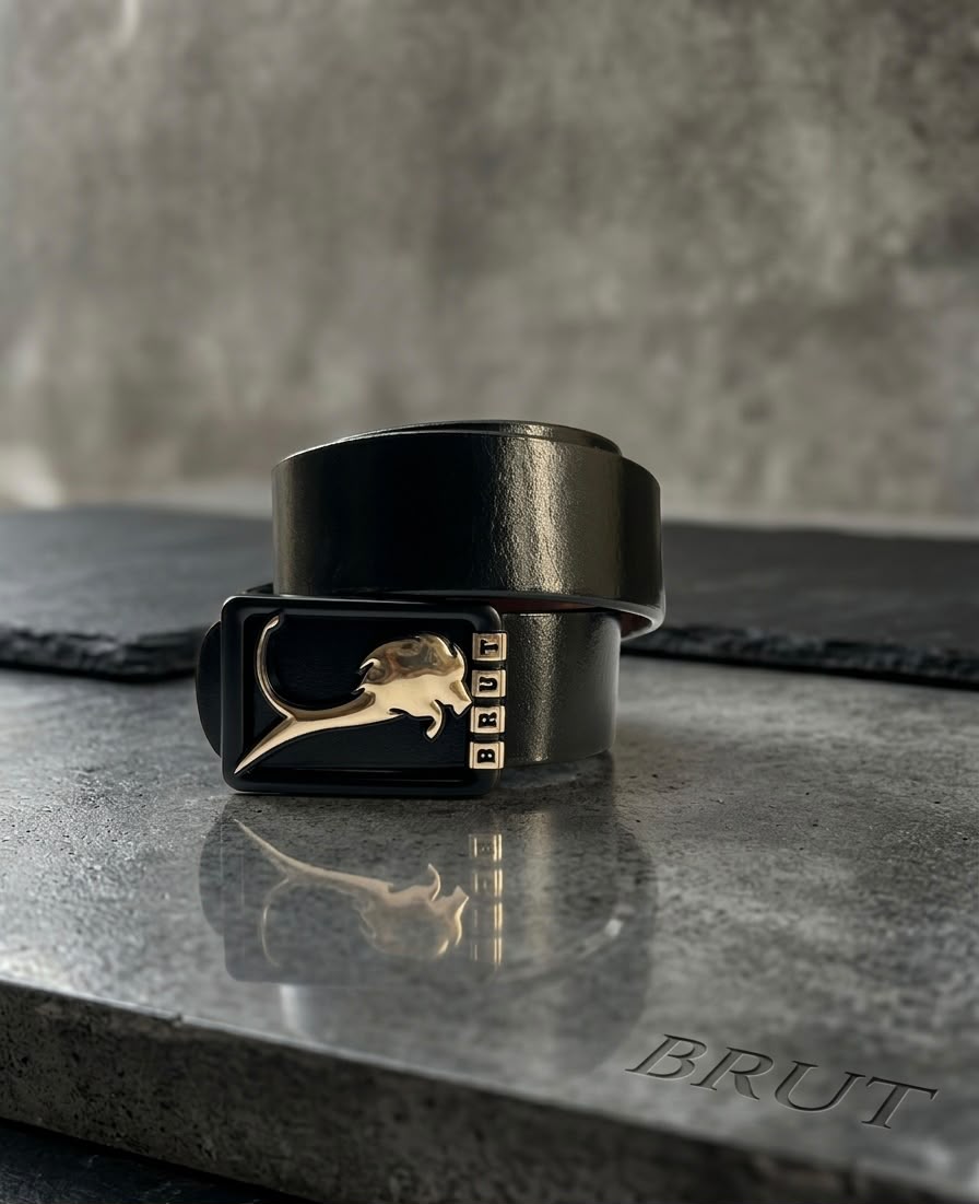 BRUT Premium Black Leather Belt | Panther Designer Buckle | KumKum Noveltys