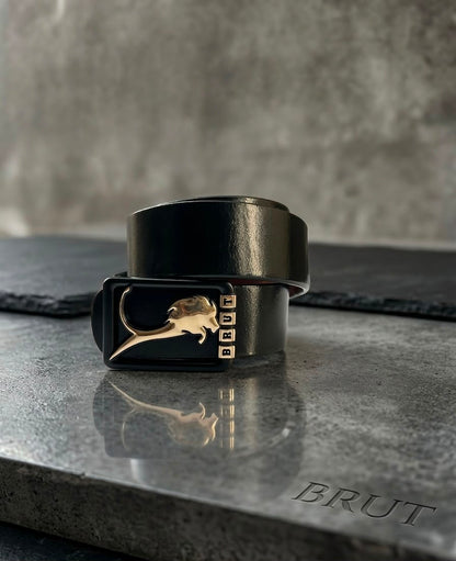BRUT Premium Black Leather Belt | Panther Designer Buckle | KumKum Noveltys