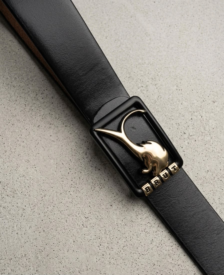 BRUT Premium Black Leather Belt | Panther Designer Buckle | KumKum Noveltys