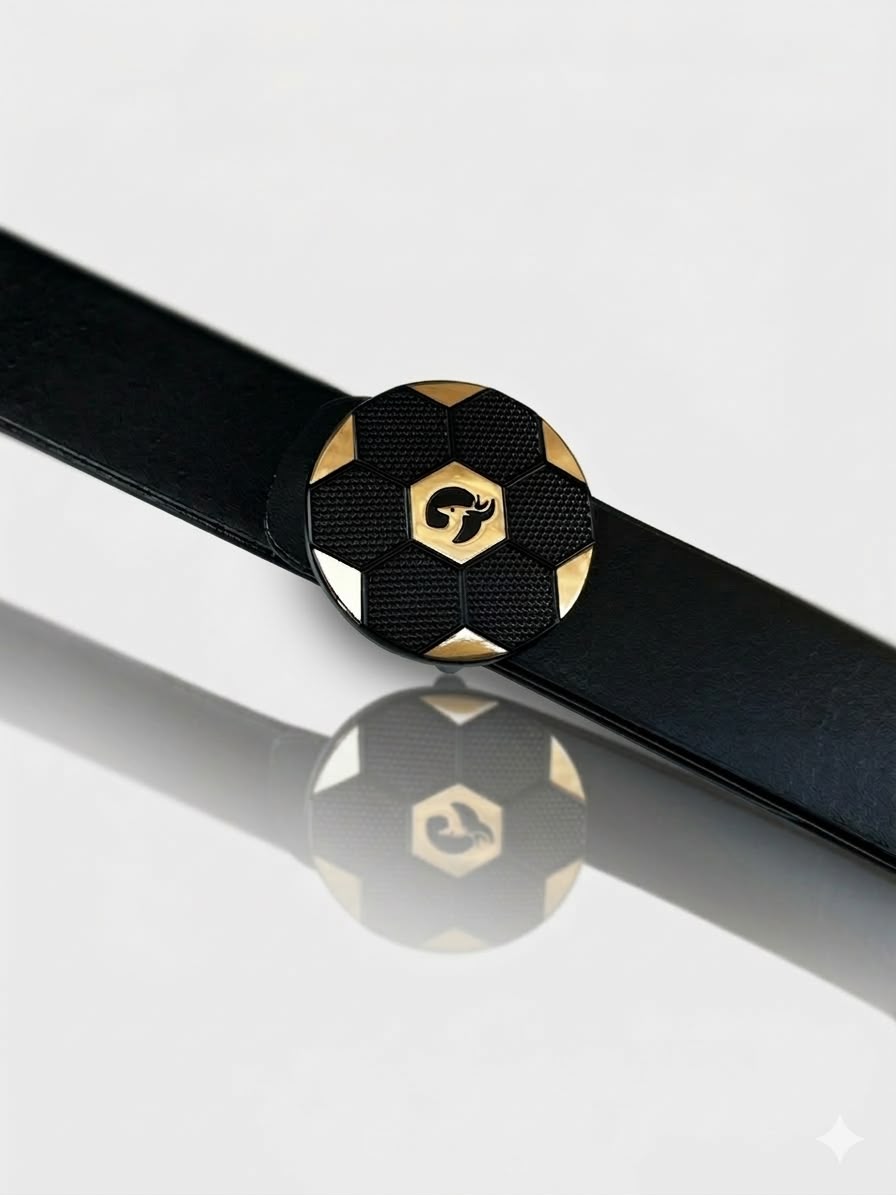 BRUT Premium Black Leather Belt | Hexa Designer Buckle | Gold Deer Emblem