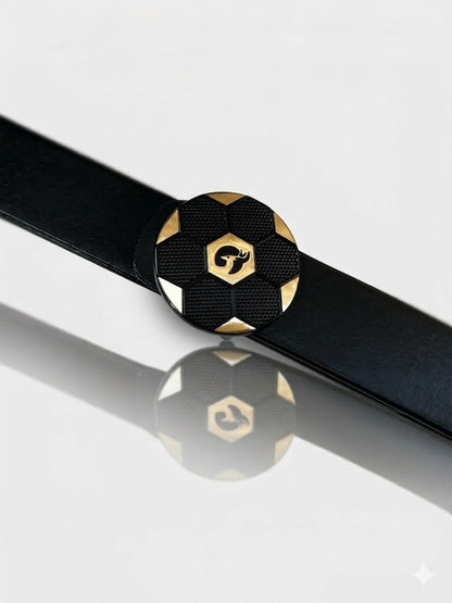 BRUT Premium Black Leather Belt | Hexa Designer Buckle | Gold Deer Emblem