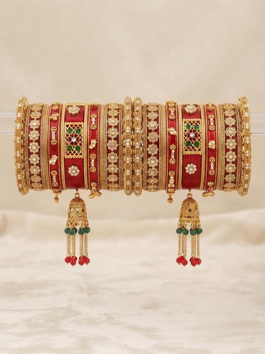 Royal Red & Gold Punjabi Chura Set