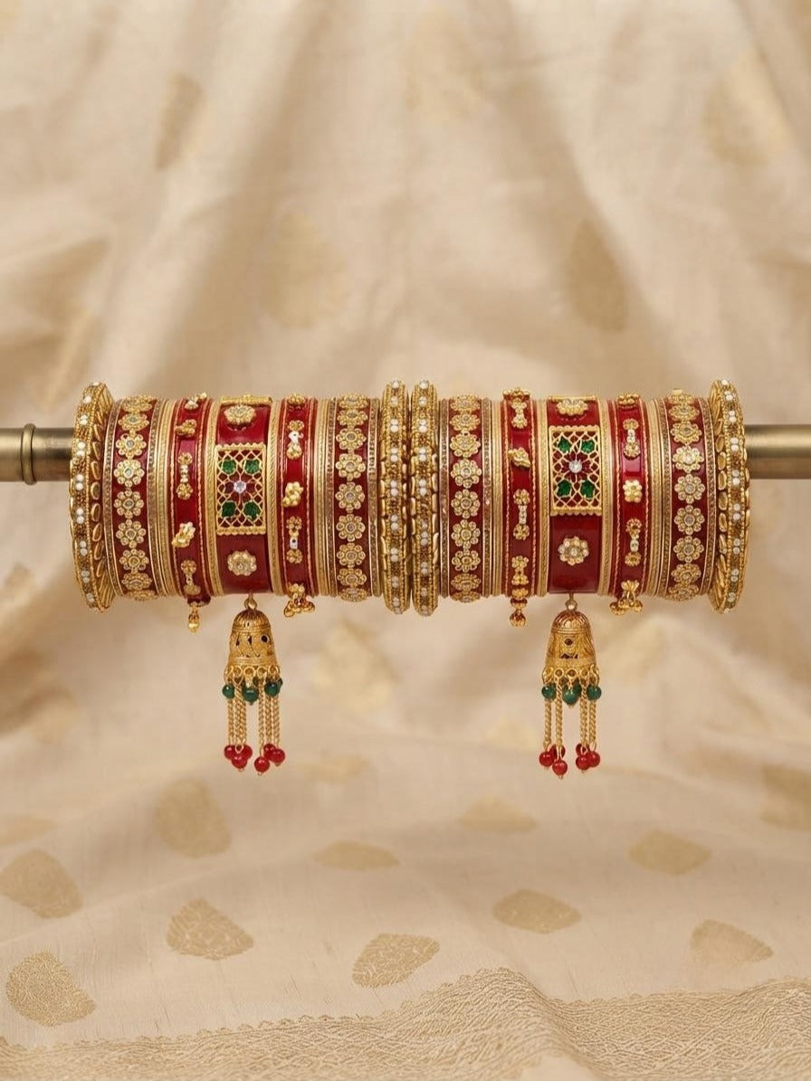 Royal Red & Gold Punjabi Chura Set