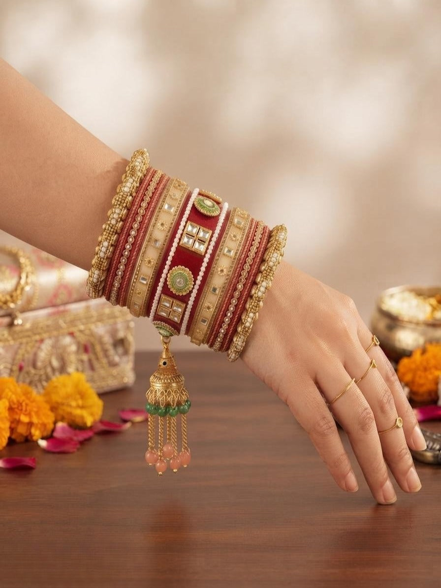 Royal Red & White Punjabi Chura Set